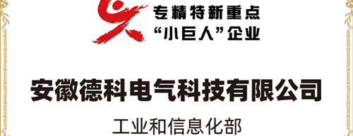 「小巨人 大分量」| 德科电气荣获“国家专精特新重点小巨人企业”称号！